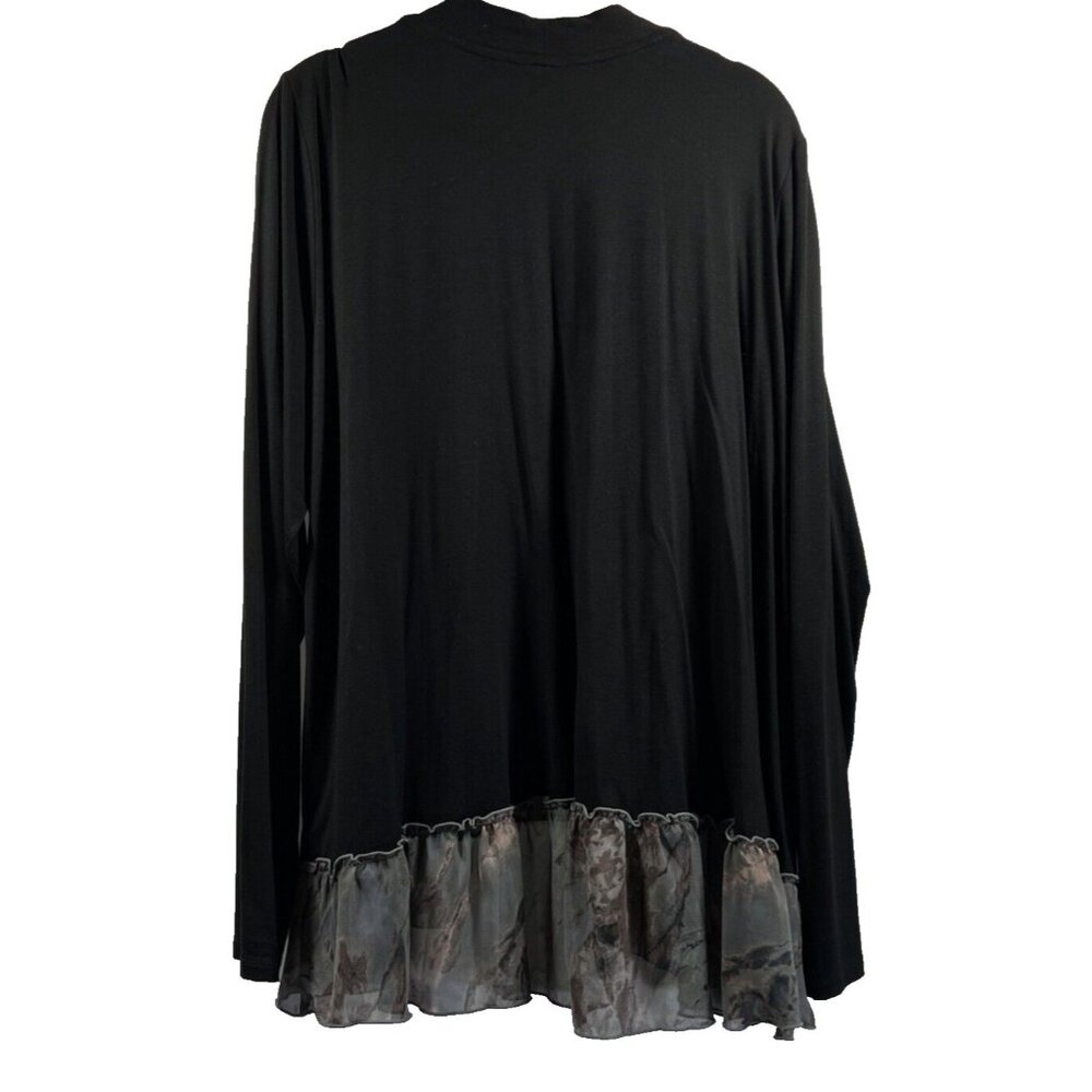 LOGO Lori Goldstein Womens Jacket Large Sheer Floral Ruffle Solid Black L/S Boho - Picture 3 of 9